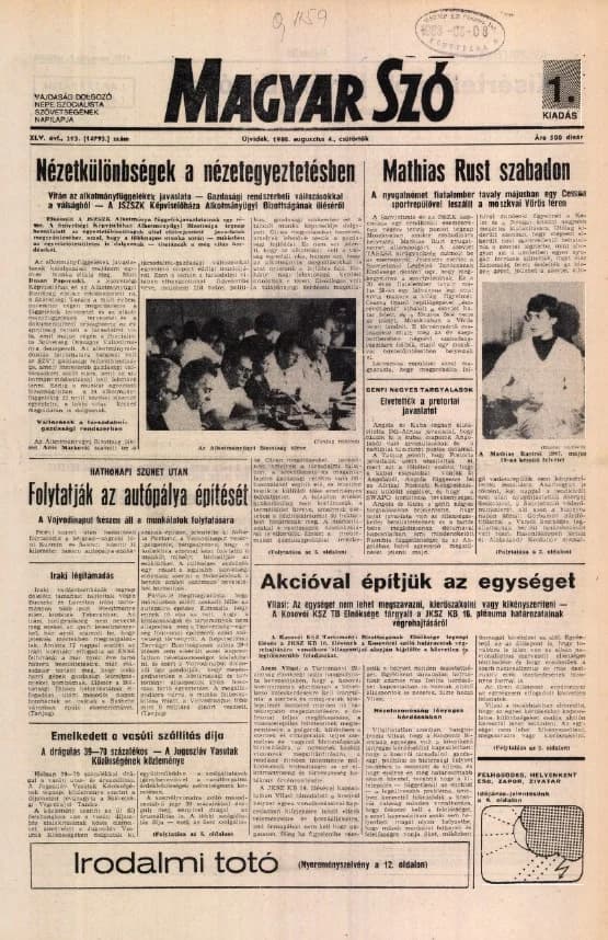 Magyar Szó, 45. évf. 1988. augusztus 4. 213. sz. 1–16. oldal