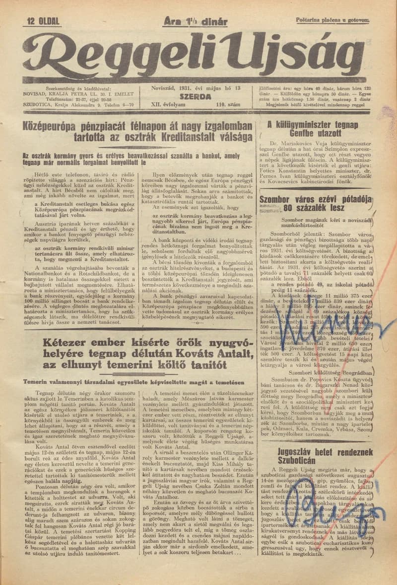 Reggeli Újság, 12. évf. 1931. május 13. 110. sz.