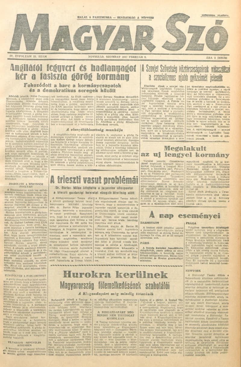 Magyar Szó, 4. évf. 1947. február 8. 33. sz. 1–4. oldal