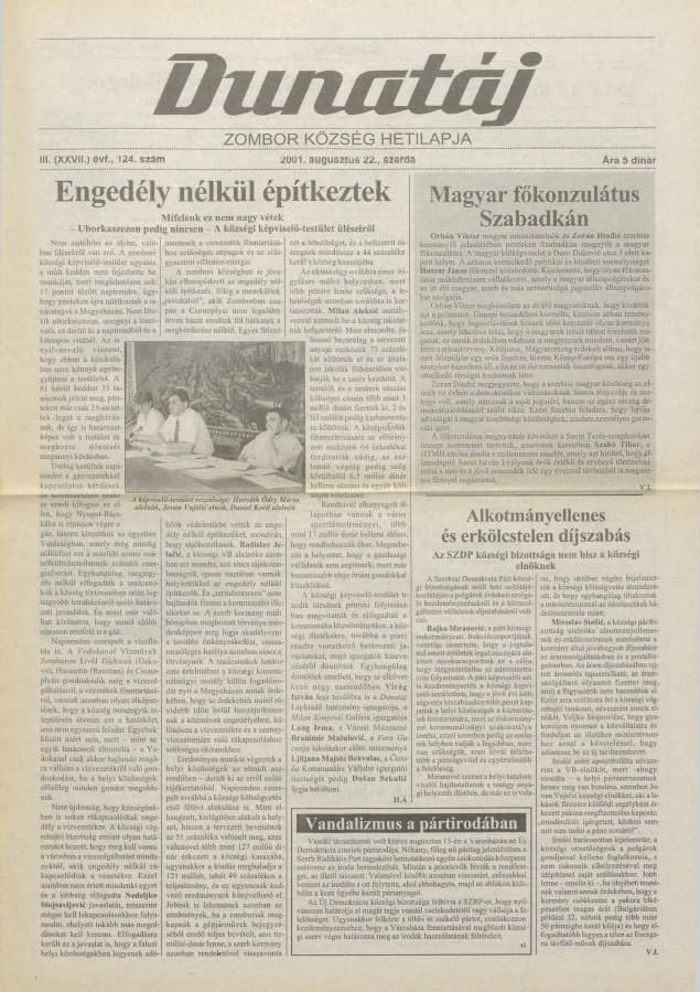 Dunatáj, 3. évf. 2001. augusztus 22. 124. sz.