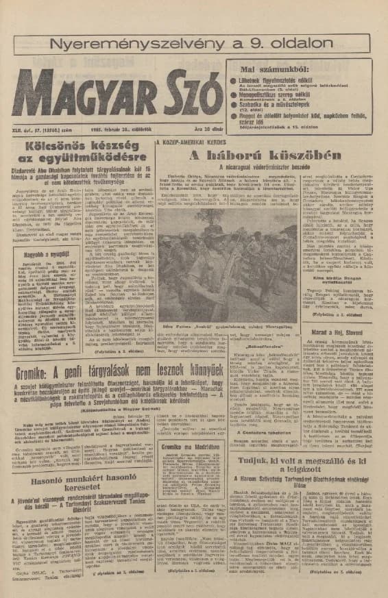 Magyar Szó, 42. évf. 1985. február 28. 57. sz. 1–20. oldal