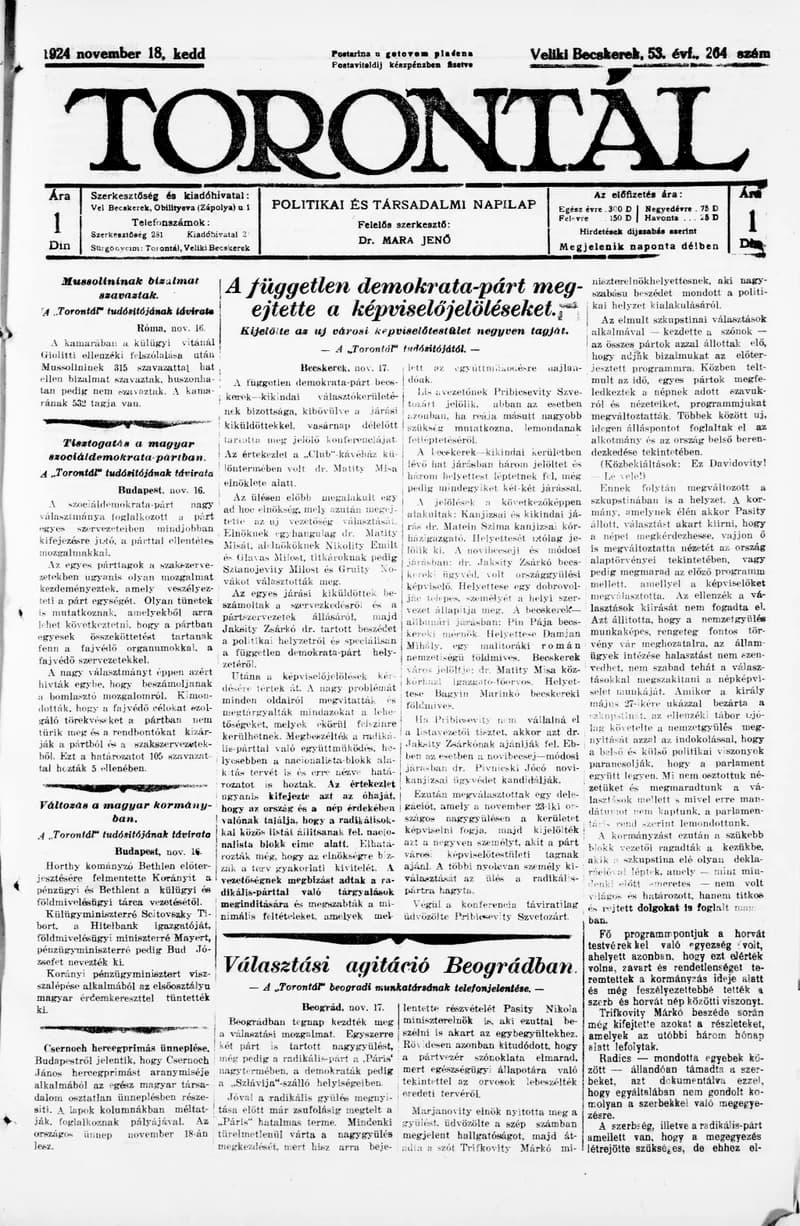 Torontál, 53. évf. 1924. november 18. 264. sz.
