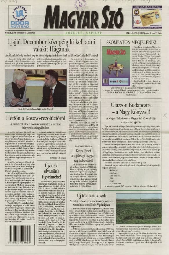 Magyar Szó, 62. évf. 2005. november 17. 271. sz. 1–20. oldal