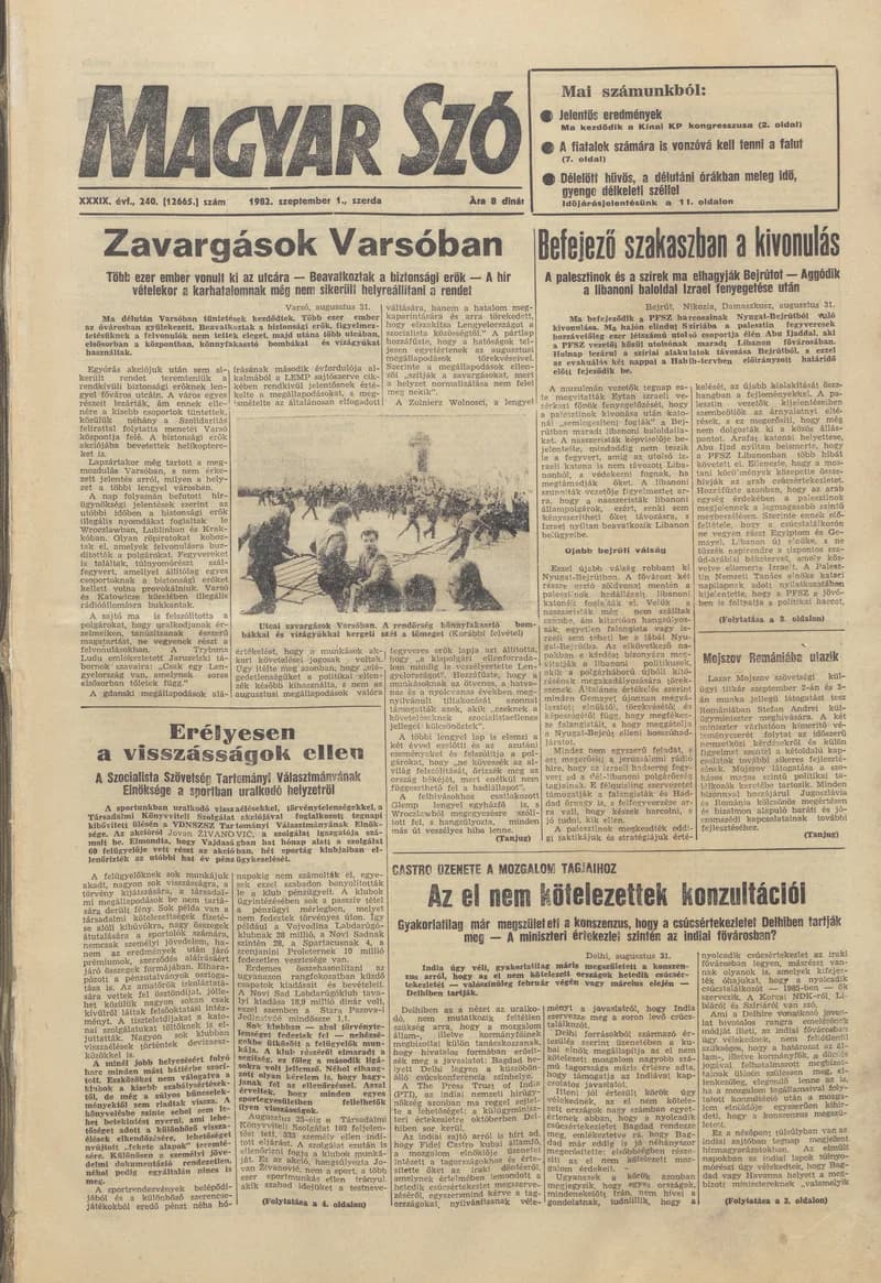 Magyar Szó, 39. évf. 1982. szeptember 1. 240. sz. 1–24. oldal