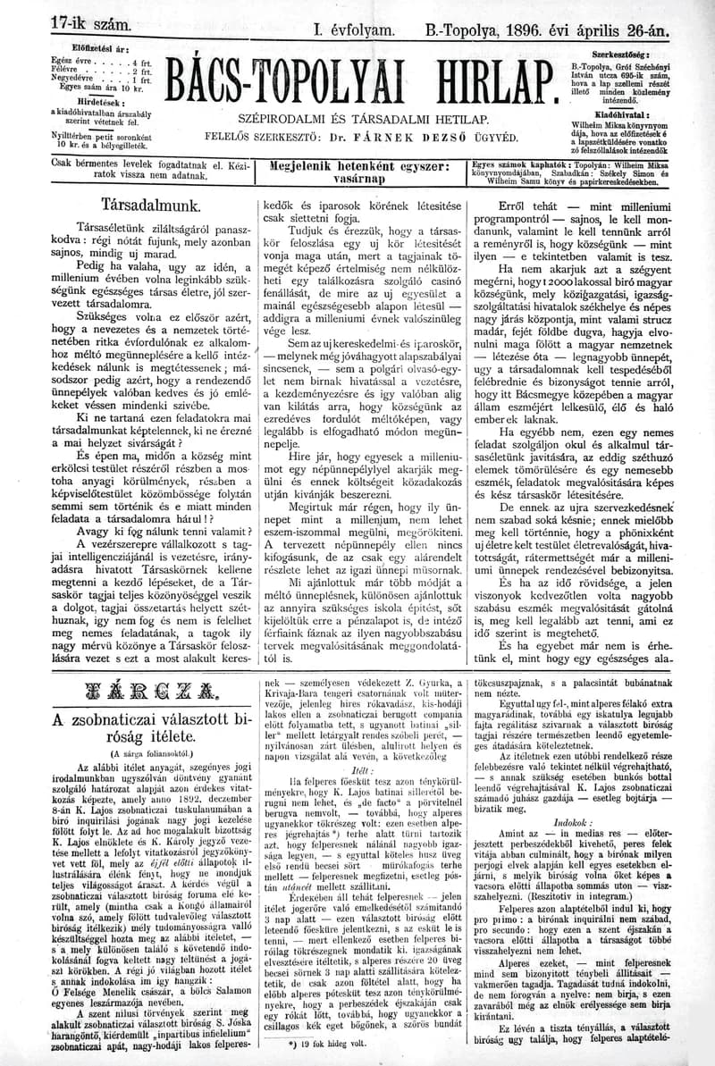 Bács-Topolyai Hirlap, 1. évf. 1896. április 26. 17. sz.