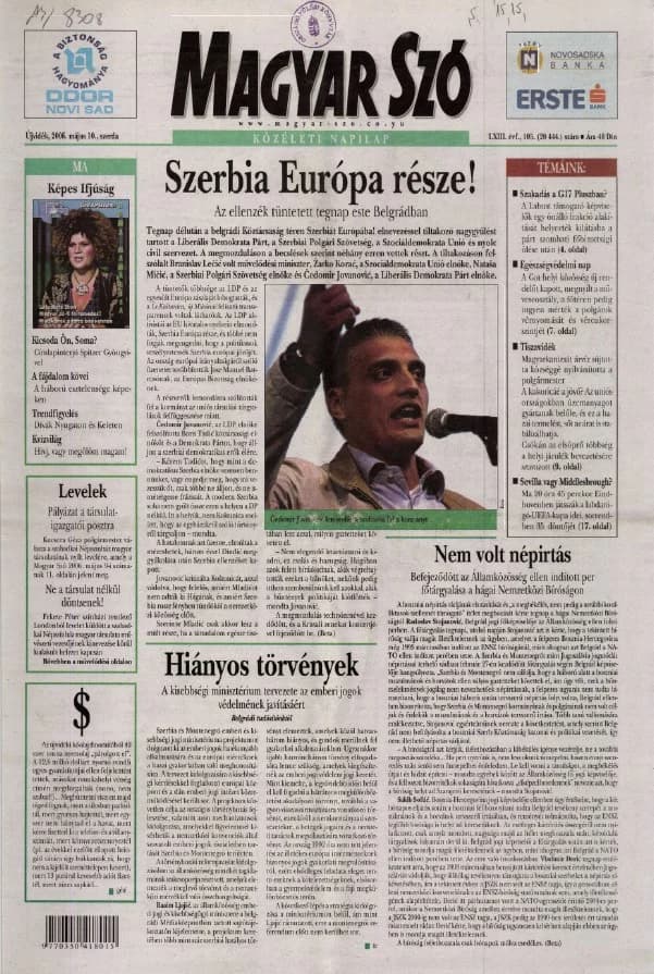 Magyar Szó, 63. évf. 2006. május 10. 105. sz. 1–20. oldal