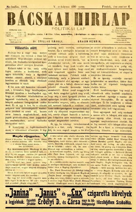 Bácskai Hirlap, 5. évf. 1901. december 6. 190. sz.