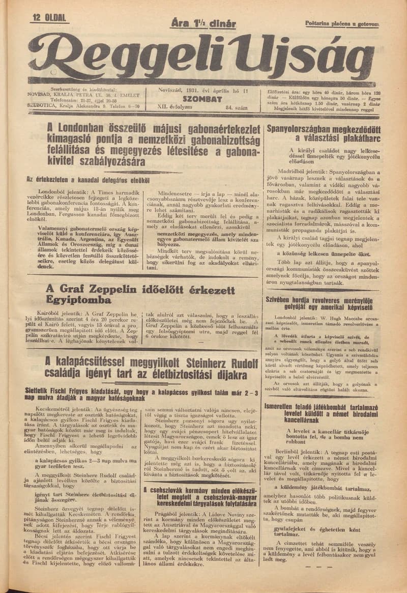 Reggeli Újság, 12. évf. 1931. április 11. 84. sz.