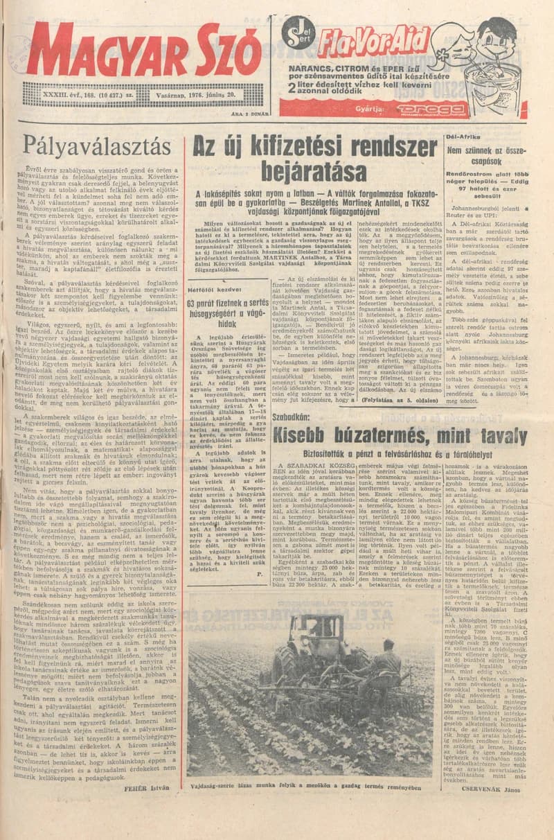 Magyar Szó, 33. évf. 1976. június 20. 168. sz. 1–32. oldal