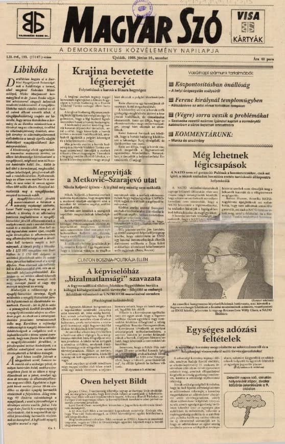 Magyar Szó, 52. évf. 1995. június 10. 133. sz. 1–16. oldal