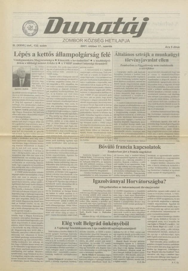Dunatáj, 3. évf. 2001. október 17. 132. sz.