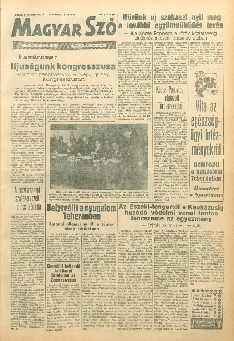 Magyar Szó, 10. évf. 1953. március 4. 62. sz. 1–10. oldal