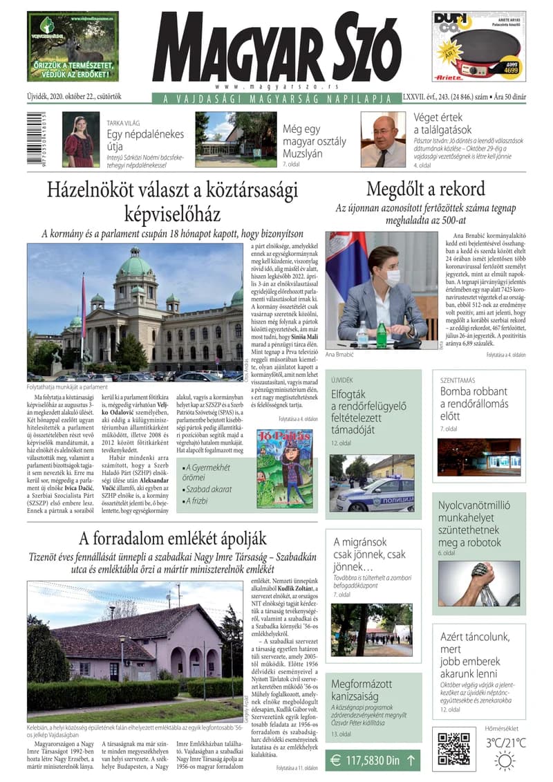 Magyar Szó, 77. évf. 2020. október 22. 243. sz. 1–20. oldal
