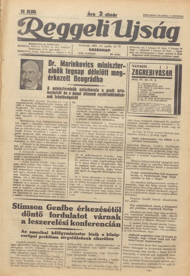 Reggeli Újság, 13. évf. 1932. április 17. 90. sz.