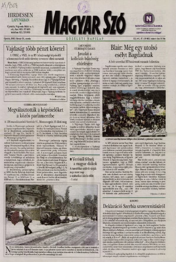 Magyar Szó, 60. évf. 2003. február 26. 47. sz. 1–16. oldal