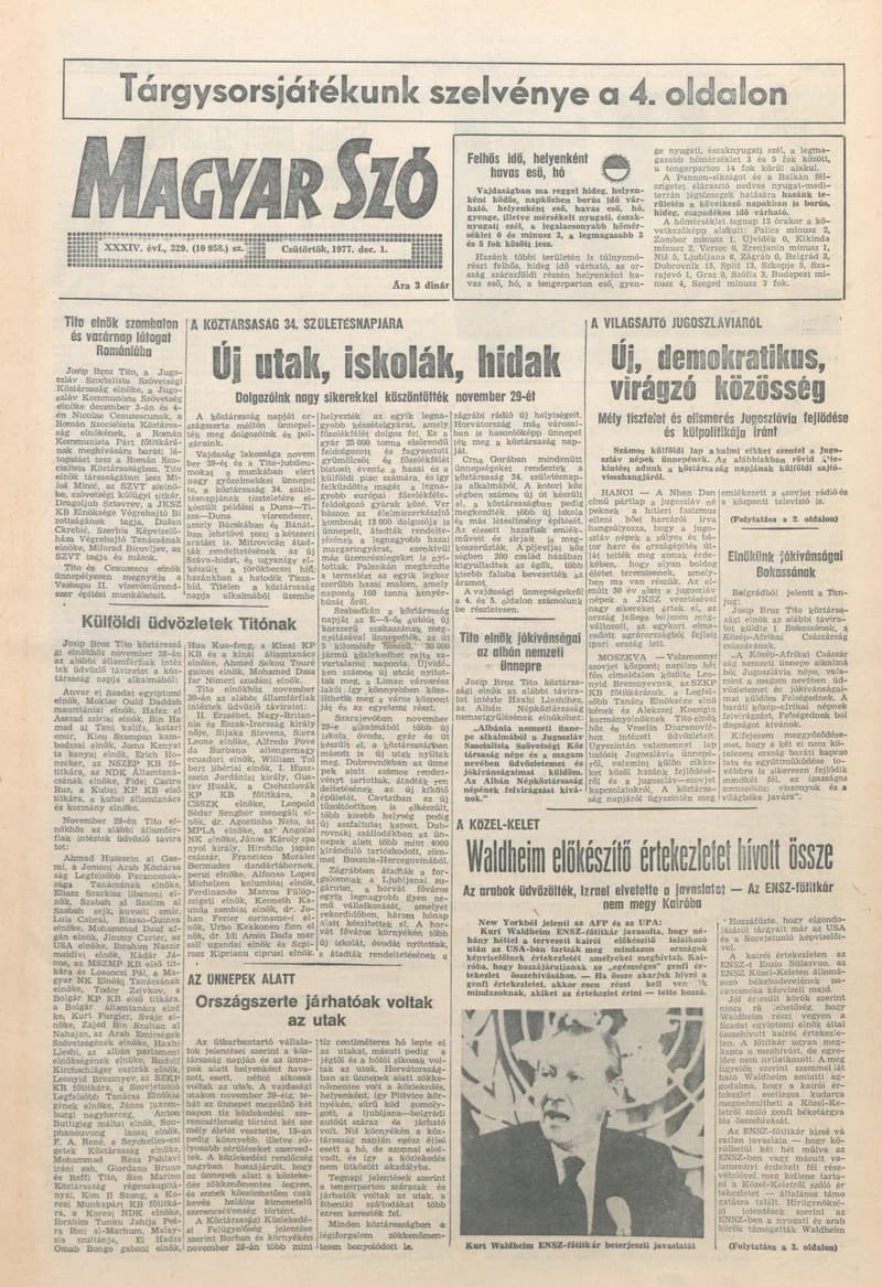 Magyar Szó, 34. évf. 1977. december 1. 329. sz.