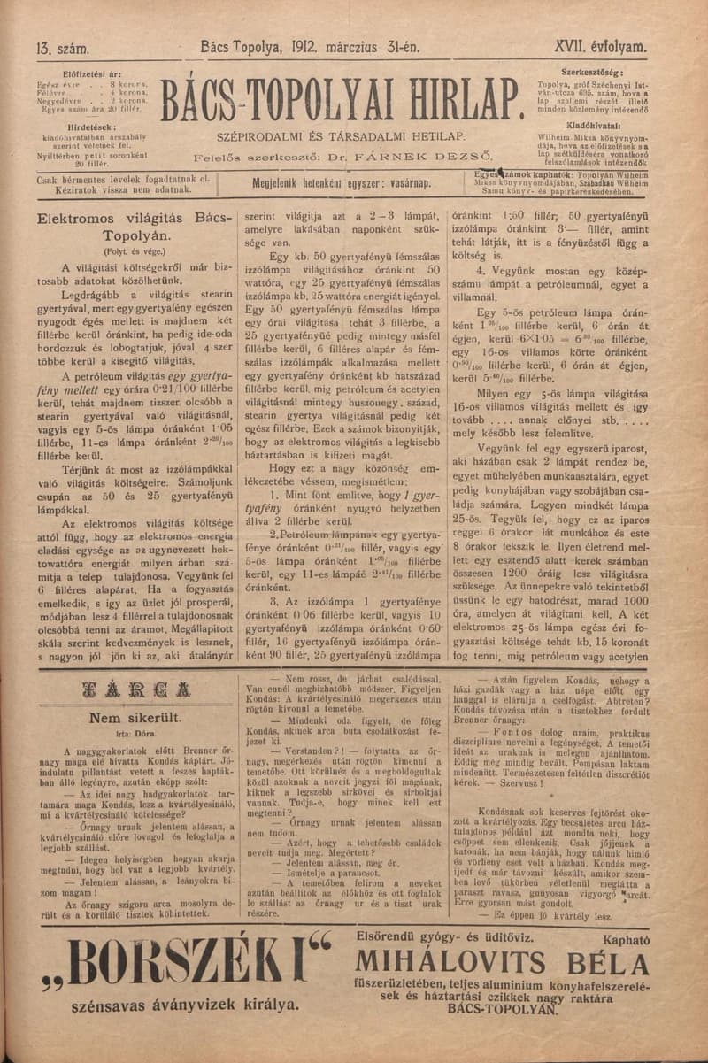 Bács-Topolyai Hirlap, 17. évf. 1912. március 31. 13. sz.