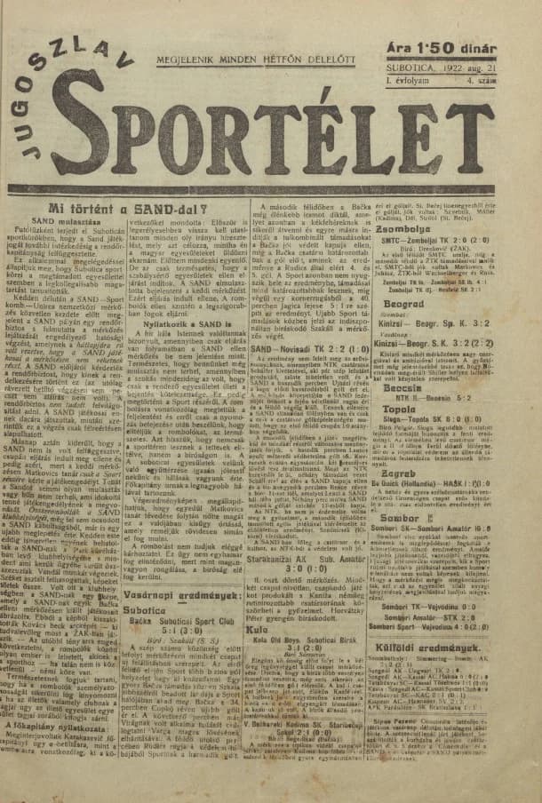 Jugoszláv sportélet, 1. évf. 1922. augusztus 21. 4. sz.