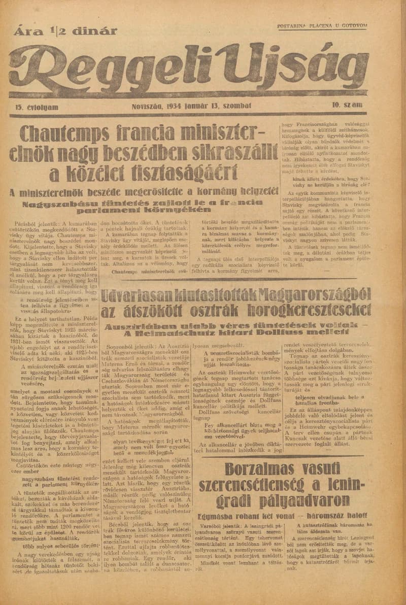 Reggeli Újság, 15. évf. 1934. január 13. 10. sz.