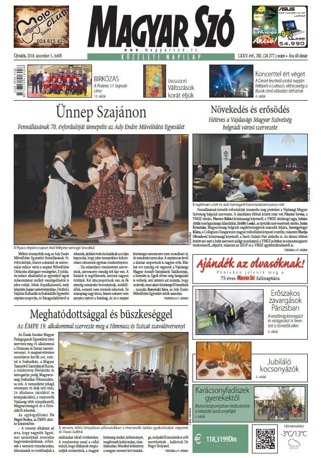 Magyar Szó, 75. évf. 2018. december 3. 282. sz. 1–20. oldal