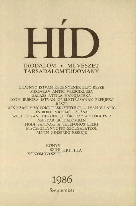 Híd, 50. évf. 1986. szeptember. 9. sz. 997–1136. oldal