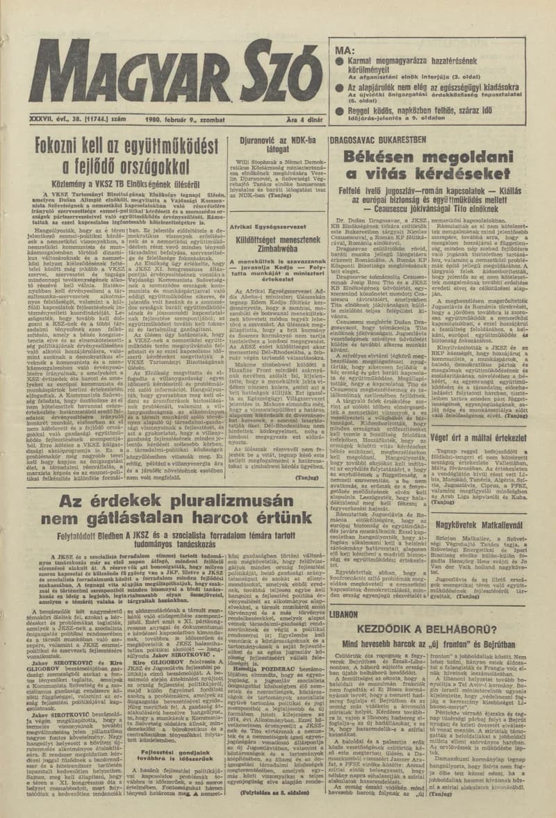 Magyar Szó, 37. évf. 1980. február 9. 38. sz. 1–20. oldal