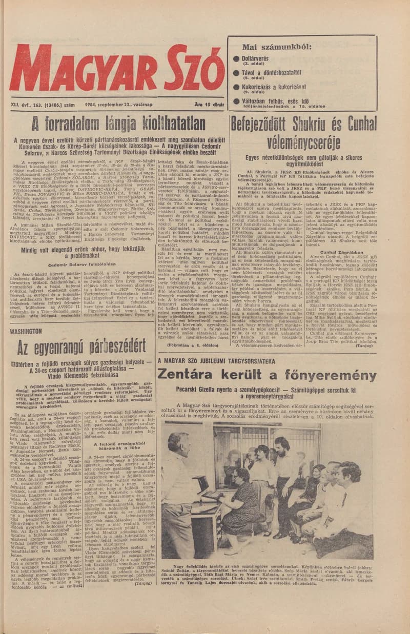 Magyar Szó, 41. évf. 1984. szeptember 23. 263. sz. 1–28. oldal