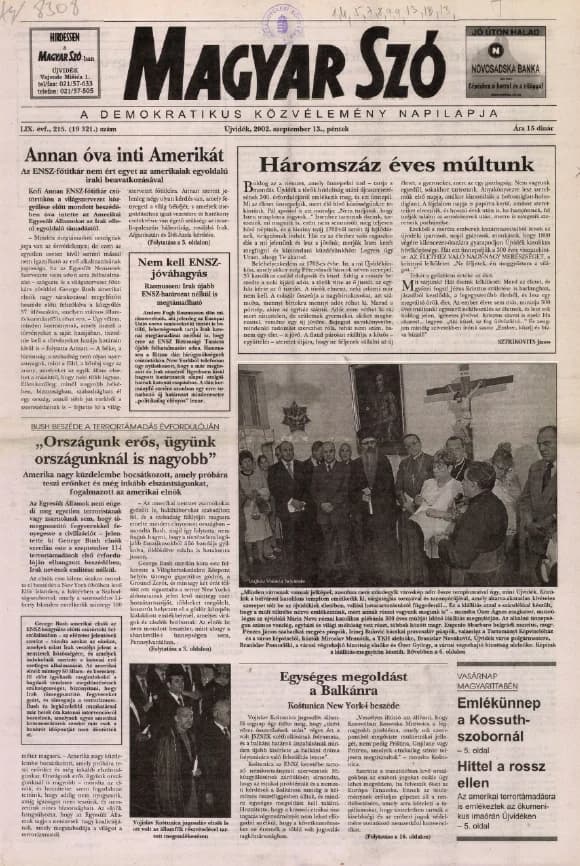 Magyar Szó, 59. évf. 2002. szeptember 13. 215. sz. 1–16. oldal