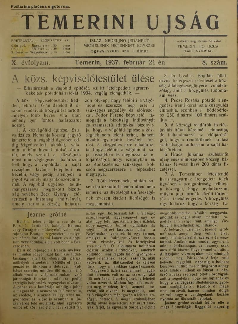 Temerini Újság 1928-1944, 10. évf. 1937. február 21. 8. sz.