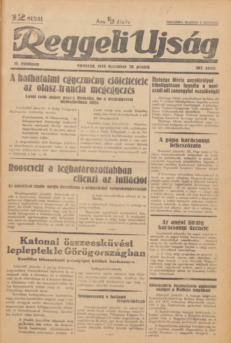 Reggeli Újság, 15. évf. 1934. december 28. 302. sz.