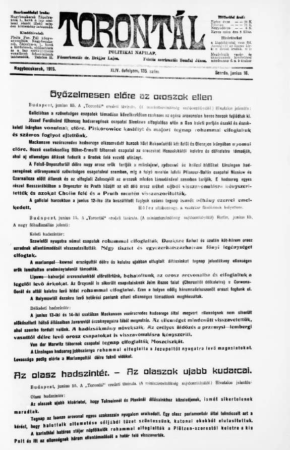 Torontál, 44. évf. 1915. június 16. 135. sz.