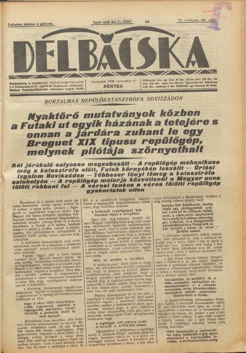 Délbácska, 9. évf. 1928. november 9. 262. sz.