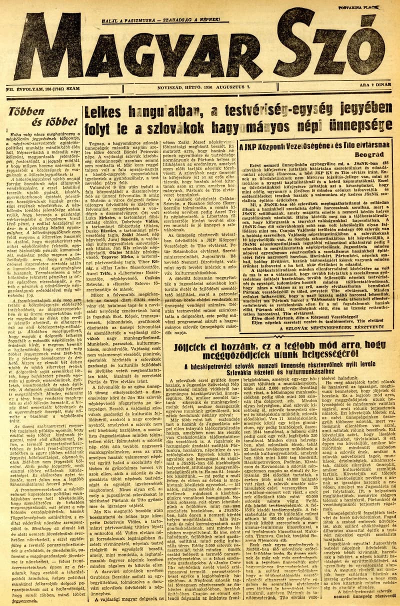 Magyar Szó, 7. évf. 1950. augusztus 7. 186. sz. 1–4. oldal