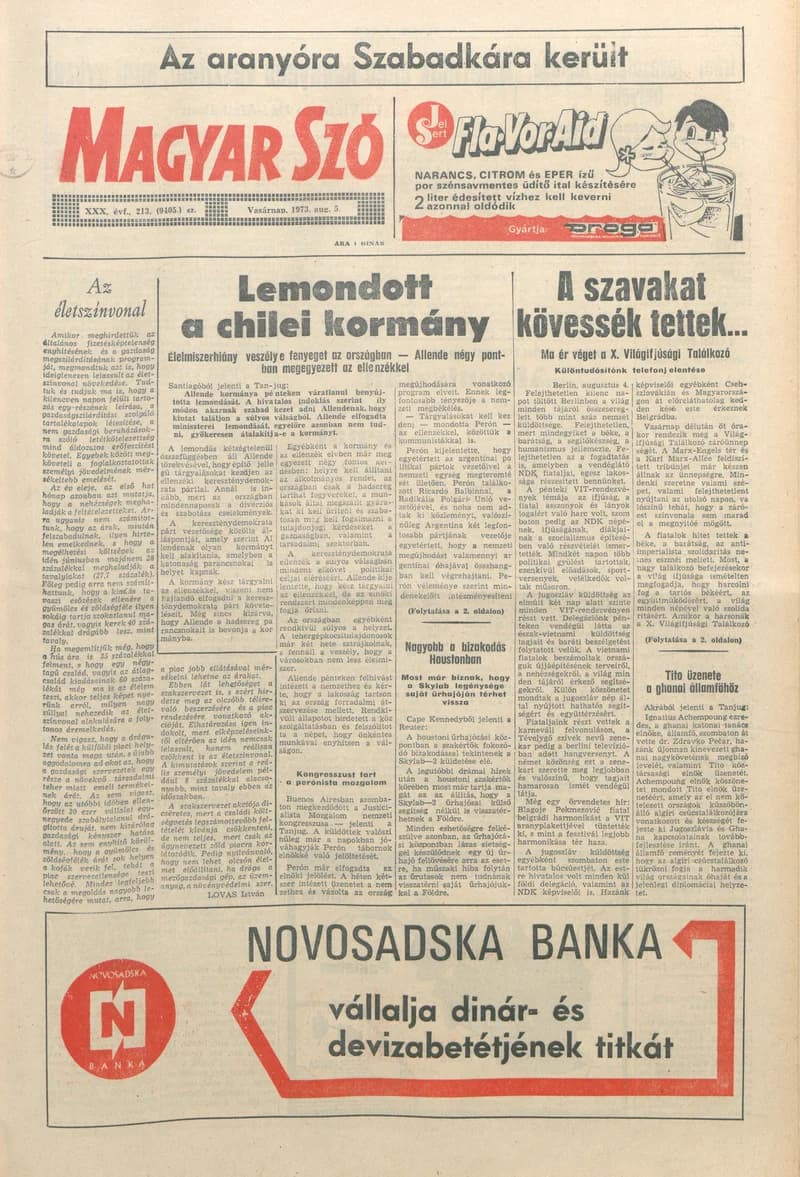 Magyar Szó, 30. évf. 1973. augusztus 5. 213. sz. 1–28. oldal
