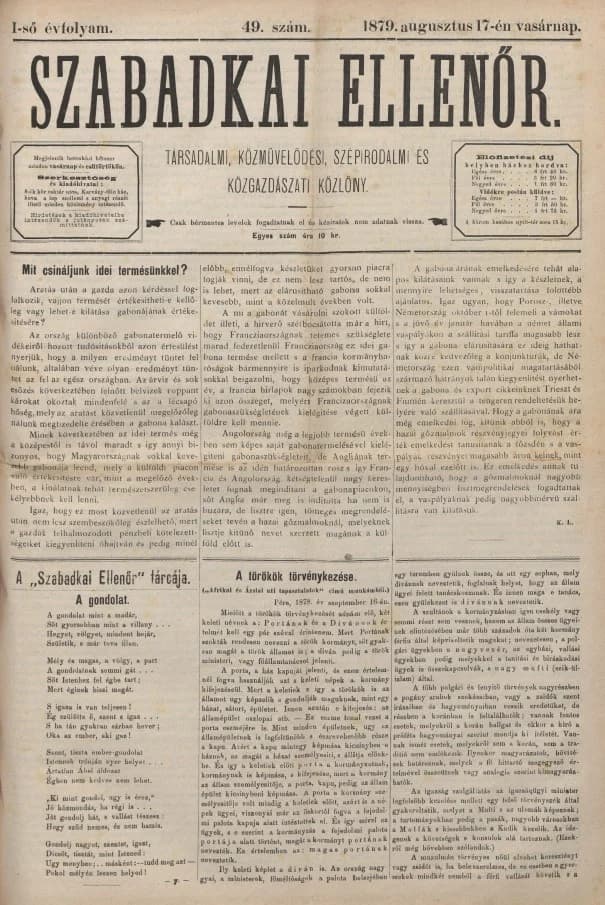 Szabadkai Ellenőr, 1. évf. 1879. augusztus 17. 49. sz.