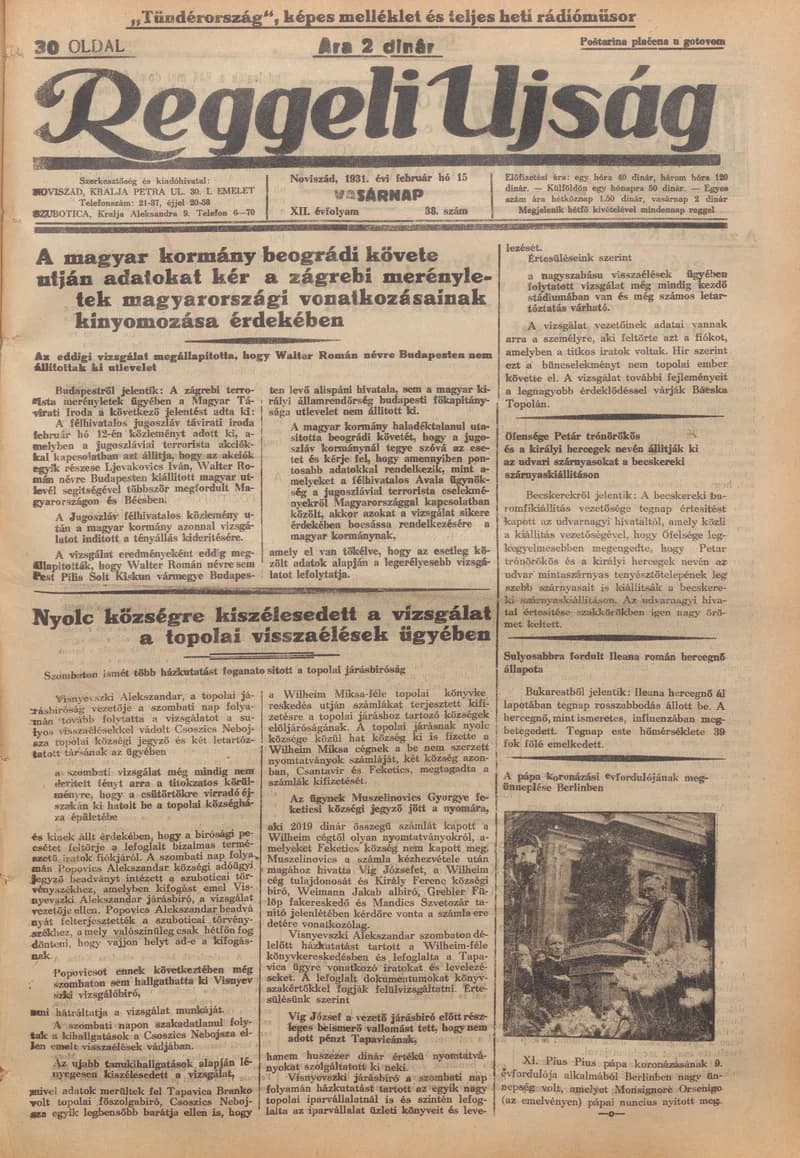 Reggeli Újság, 12. évf. 1931. február 15. 38. sz.