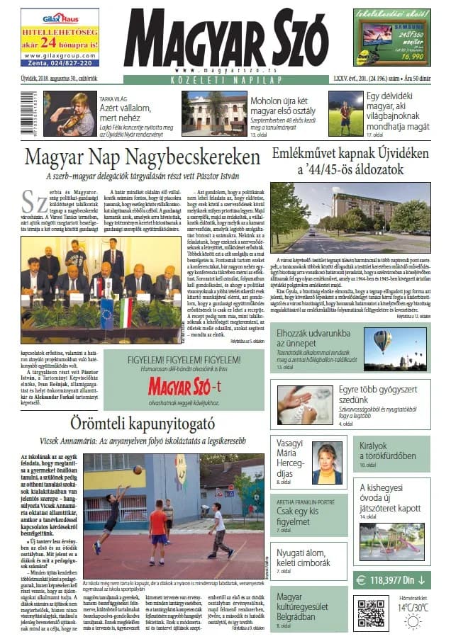 Magyar Szó, 75. évf. 2018. augusztus 30. 201. sz. 1–20. oldal