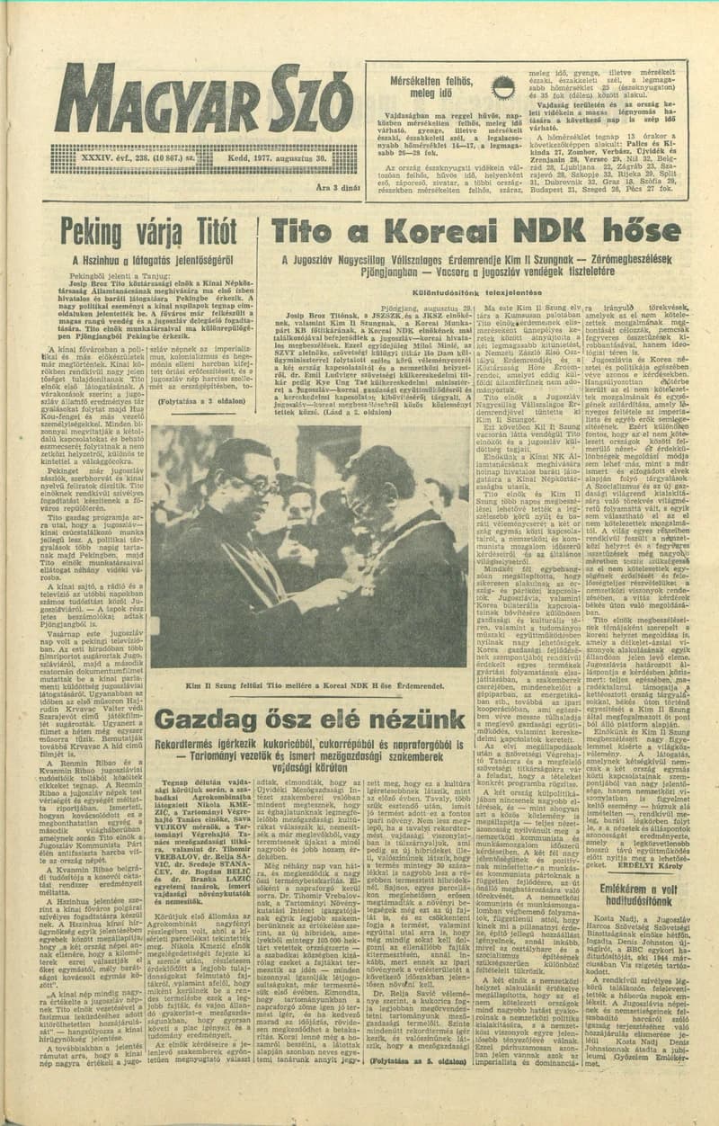 Magyar Szó, 34. évf. 1977. augusztus 30. 238. sz.