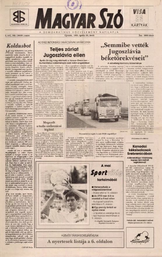 Magyar Szó, 50. évf. 1993. április 19. 105. sz. 1–16. oldal