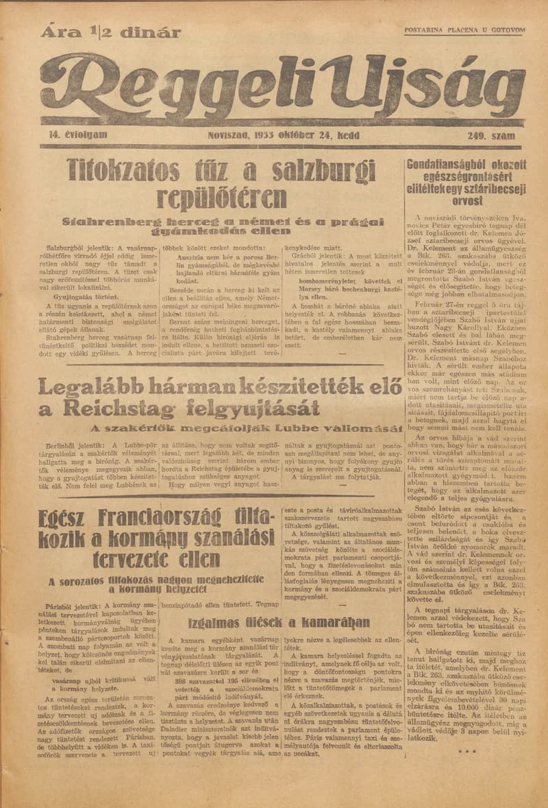 Reggeli Újság, 14. évf. 1933. október 24. 249. sz.