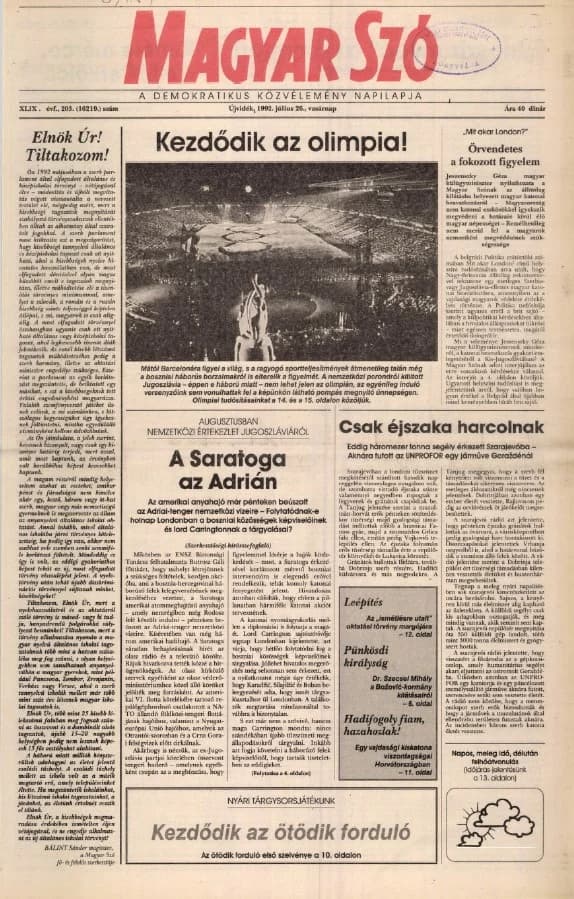Magyar Szó, 49. évf. 1992. július 26. 203. sz. 1–28. oldal