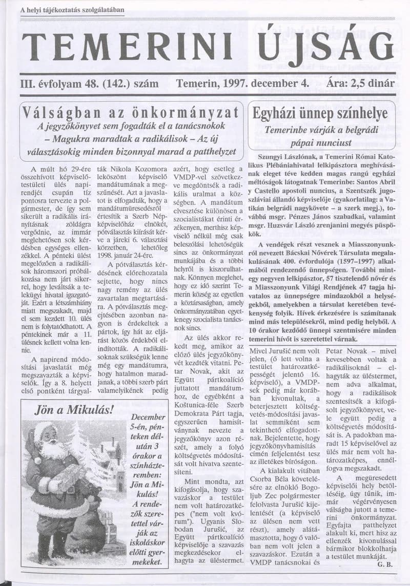 Temerini Újság, 3. évf. 1997. december 4. 48. sz.