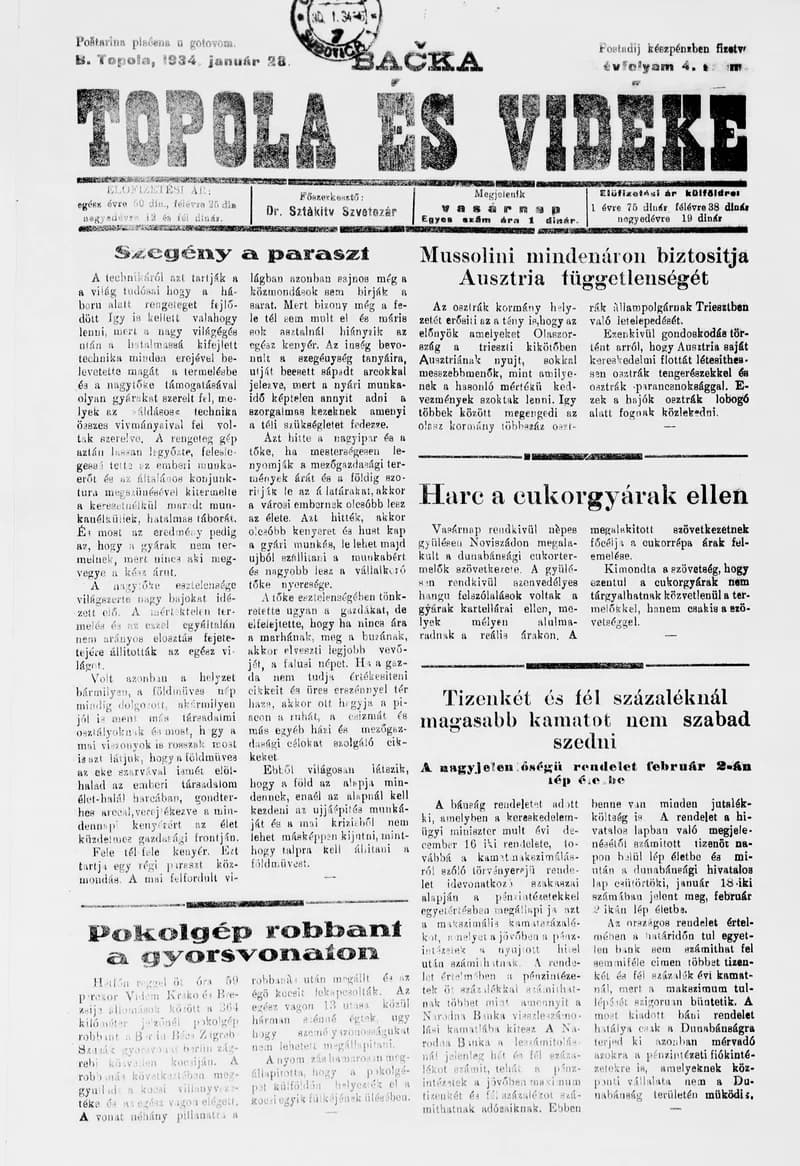 Bačka Topola és Vidéke, 11. évf. 1934. január 28. 4. sz.
