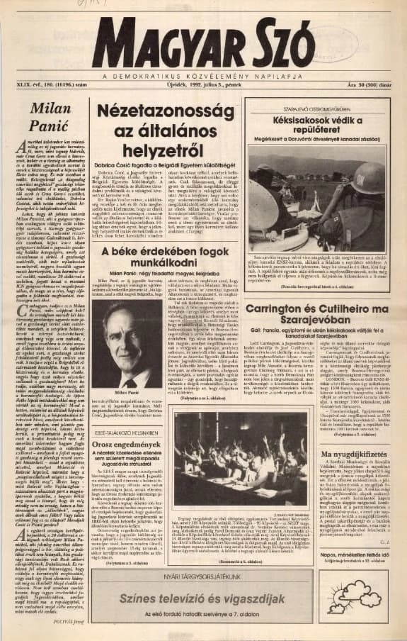 Magyar Szó, 49. évf. 1992. július 3. 180. sz. 1–16. oldal