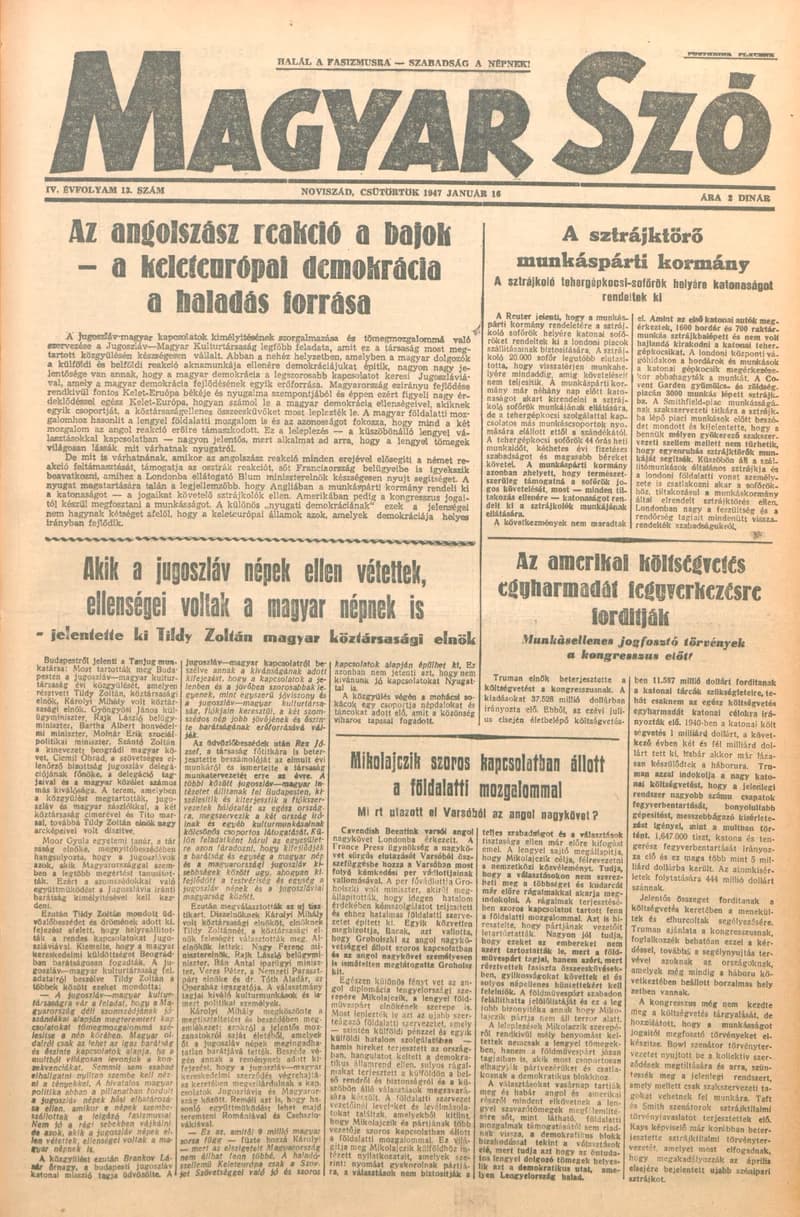 Magyar Szó, 4. évf. 1947. január 16. 13. sz. 1–8. oldal