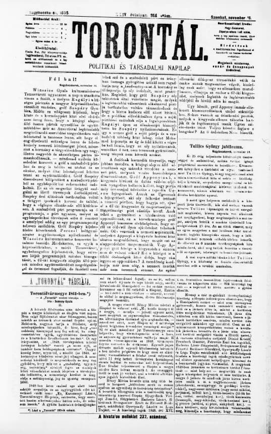 Torontál, 24. évf. 1895. november 16. 264. sz.