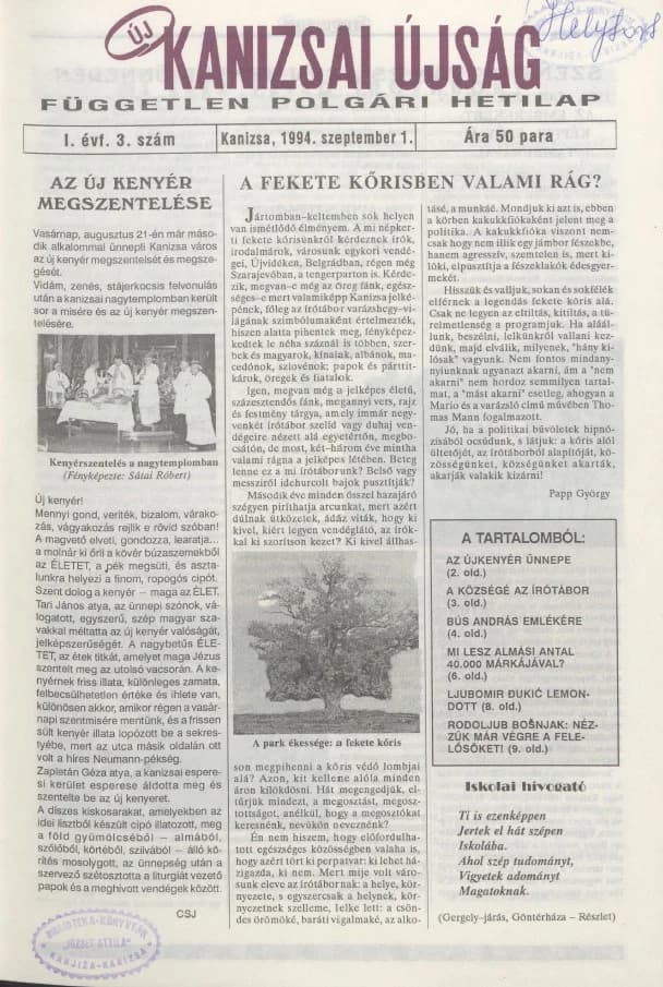 Új Kanizsai Újság, 1. évf. 1994. szeptember 1. 3. sz.