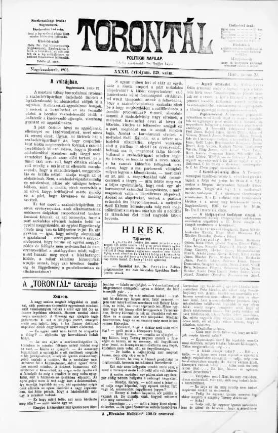 Torontál, 32. évf. 1903. június 22. 139. sz.
