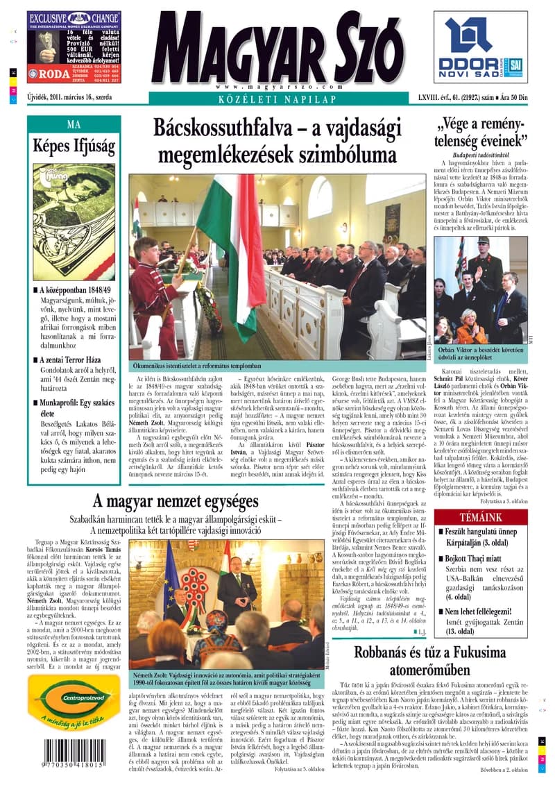Magyar Szó, 68. évf. 2011. március 16. 61. sz.
