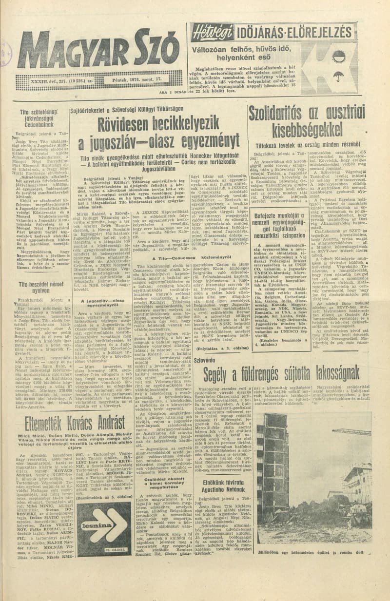 Magyar Szó, 33. évf. 1976. szeptember 17. 257. sz. 1–16. oldal